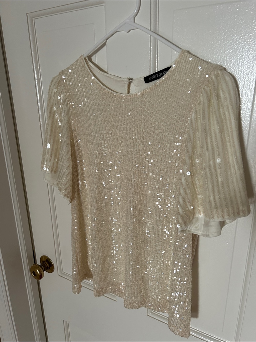 Cable & Gauge Ivory Sequin Flutter Sleeve Top